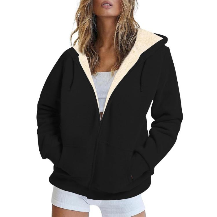 

Hooded Women Coat Autumn Winter Warm Casual Fleece Zipper Lamb Cardigan XXXXL