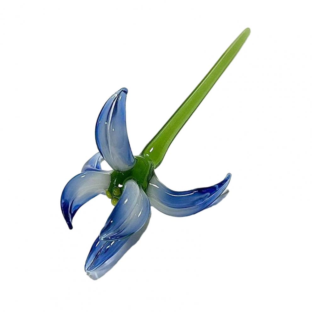 Glass Orchid Flower Decoration Hand-Blown Mini Floral Ornament With Stem Home Office Indoor Colorful Blossom Figurine