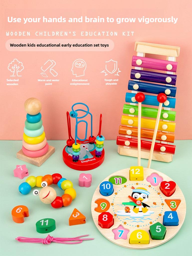 Wooden Children Eight Tone Hand Tapping Rainbow Tower Kit Column Kindergarten Infant Puzzle Early Education Toy