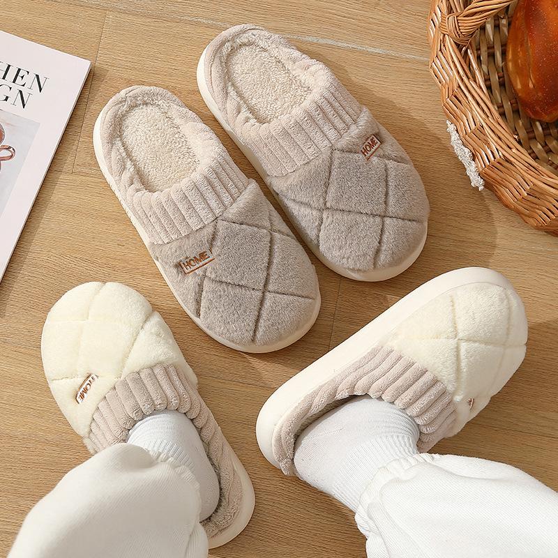 Home fluffy slippers winter indoor home non-slip cotton mop plush warm fluffy slippers winter