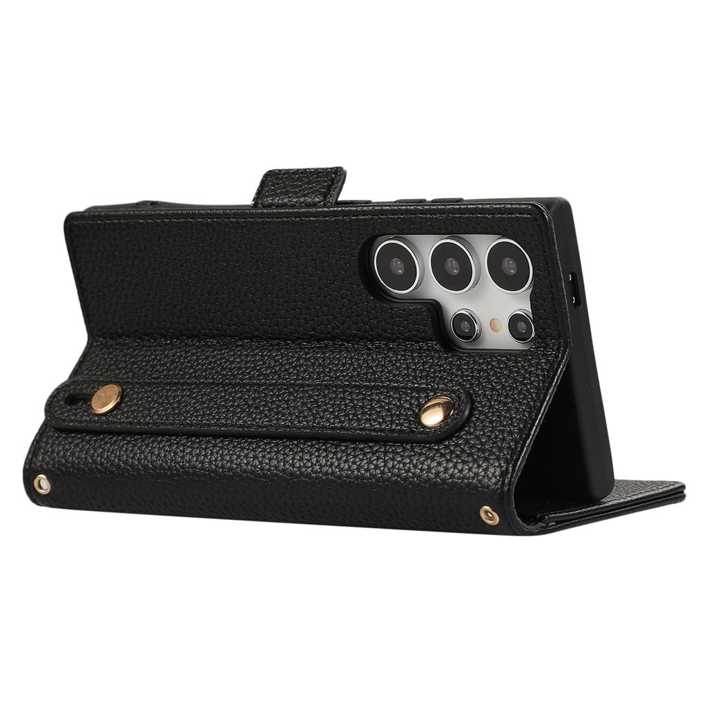 For Samsung Galaxy S24 Ultra Leather Case with Card Holder, Straps, Shockproof Wallet Phone Cover