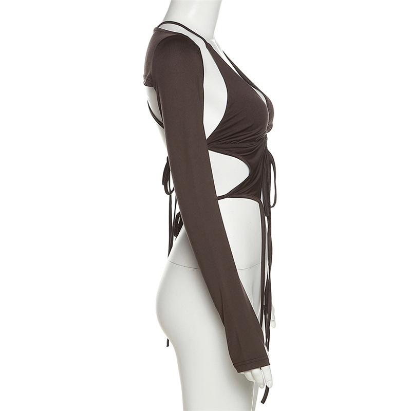 Y2k Streetwear 2 Piece Long Sleeve Halter Crop Top Sexy Trendy Irregular Backless Women T-shirts Aesthetic