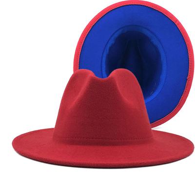 Rot blau Patchwork Wollfilz Jazz Fedora Hut Frauen Unisex breite Krempe Panama Party Trilby Cowboy Cap Männer Gentleman Hochzeit Hut XL