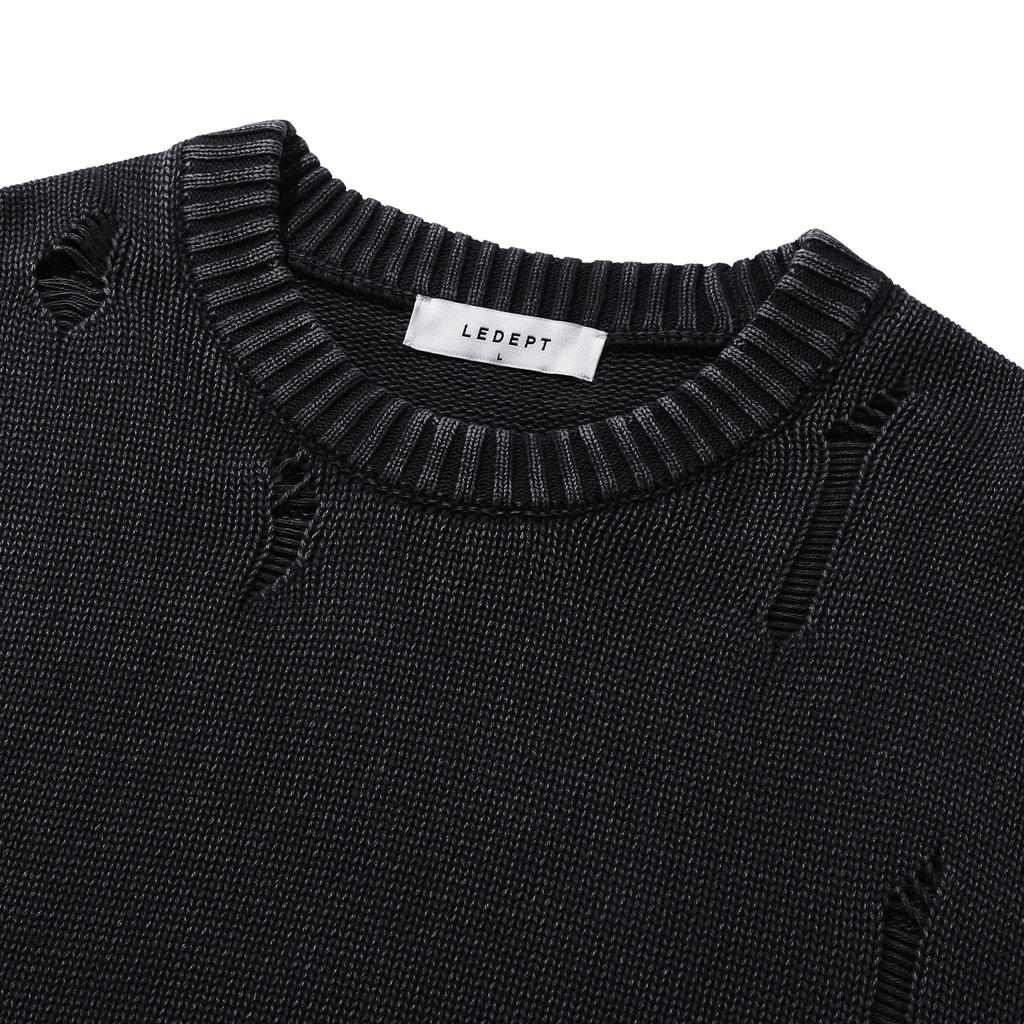 LEDEPT [Zhibanov X Le Dept] Garment Damage Round Pullover [3 Colors]