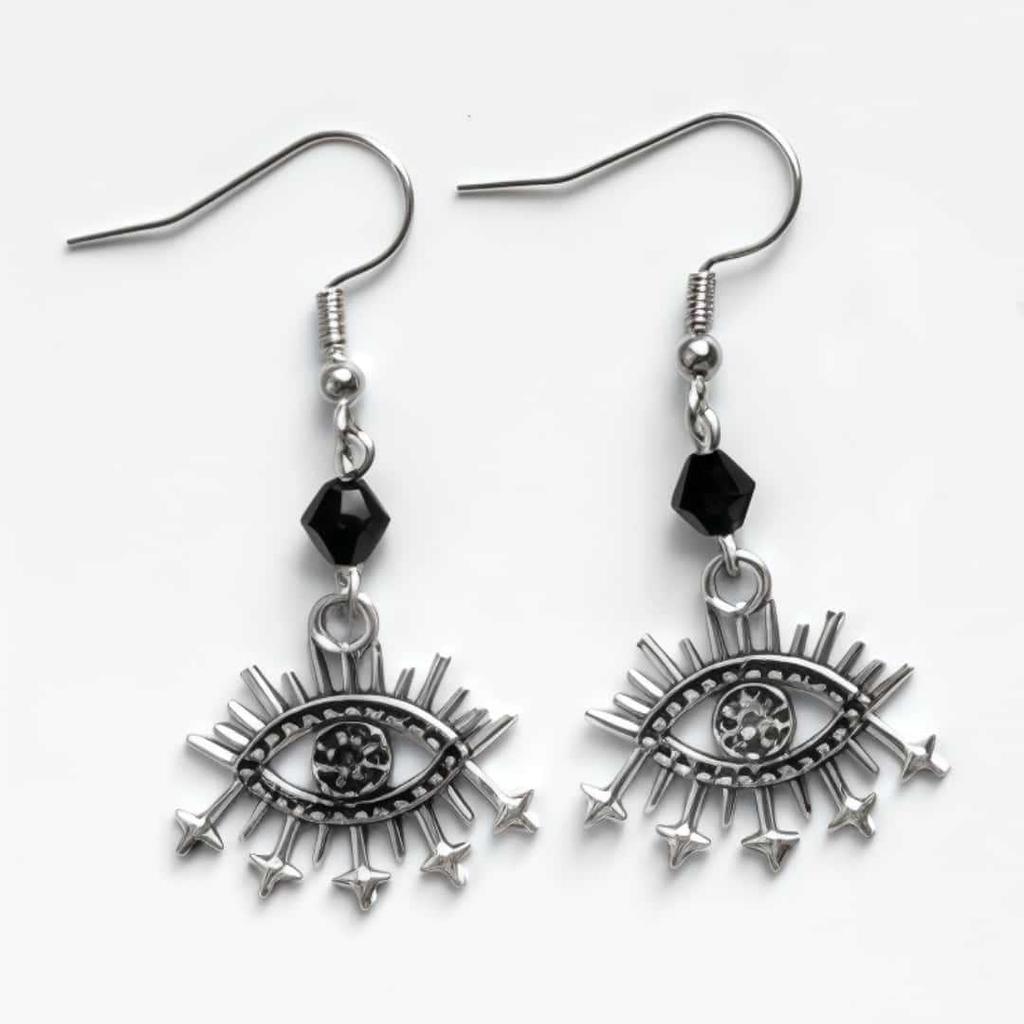 Pendientes Largos Retro Góticos Color Plata El Ojo de Horus Calavera Murciélago Cuervo Mariposa Gato para Mujeres Joyería de Fiesta de Halloween Regalos