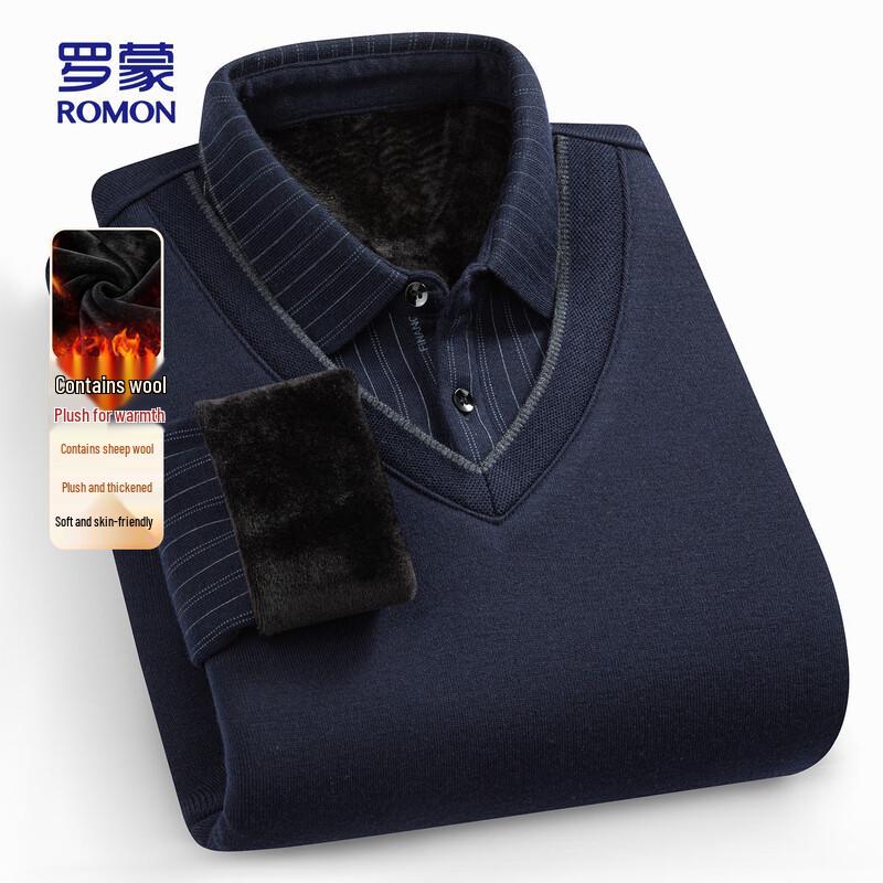 ROMON Men's Fleece-Lined Wool Blend Pullover