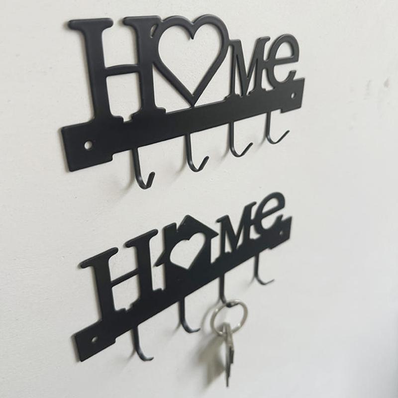 1Pcs Wall Mounted Decor Black Metal Key Holder Hook With Sweet Home Decorative Hook For Wall Coat Rack Storage Rack Wall Hanging