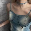 Y2k Subkultur Silber Farbe Nieten Kreuz Sichel Quaste Anhänger Denim Blau Choker Halskette für Frauen Punk Heißes Mädchen Schmuck Geschenke
