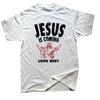 Jésus Revient Ayez l'Air Occupé Impression Style Vintage Unisexes Hauts Blancs Manches Courtes T-shirts Été Coton Pur Chrétiens T-shirts
