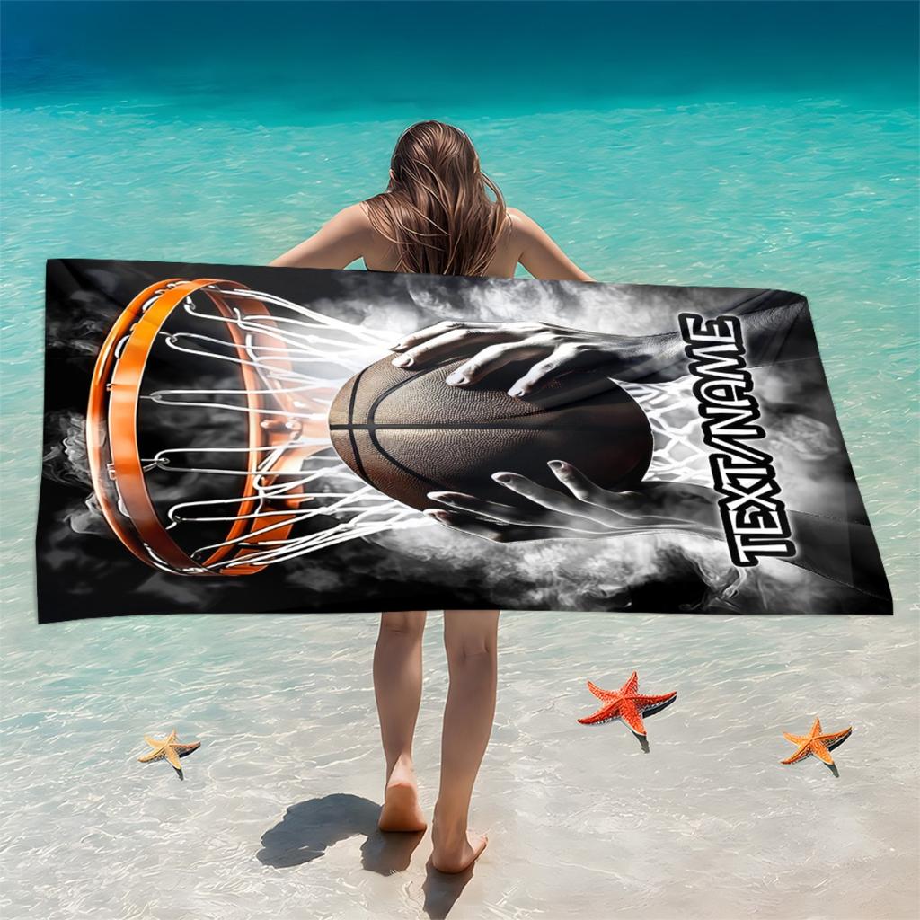 Custom Basketball Beach Towel Personalized Name Dunk Sports Microfiber Bath Towels Soft Quick Dry Swimming Pool Lounger Gift