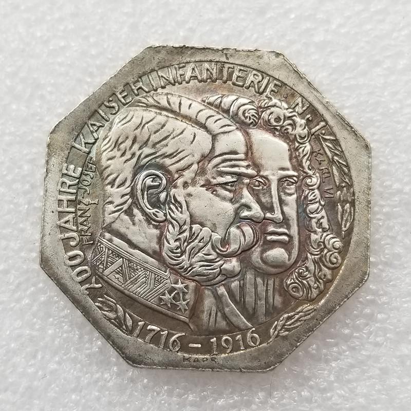 Antique French Octagonal Commemorative Silver-Plated Coin #2052 No