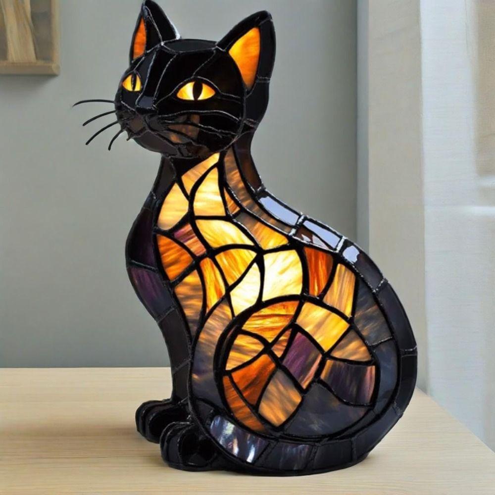 Cats Stained Resin Tabletop Retro Table Light New Night Light  Home Bedroom