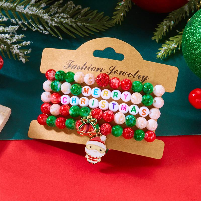 Christmas Multi-Layer Colorful Beaded Bracelet For Women Santa Claus Snowman Reindeer Snowflake Polymer Clay Bangle Jewelry