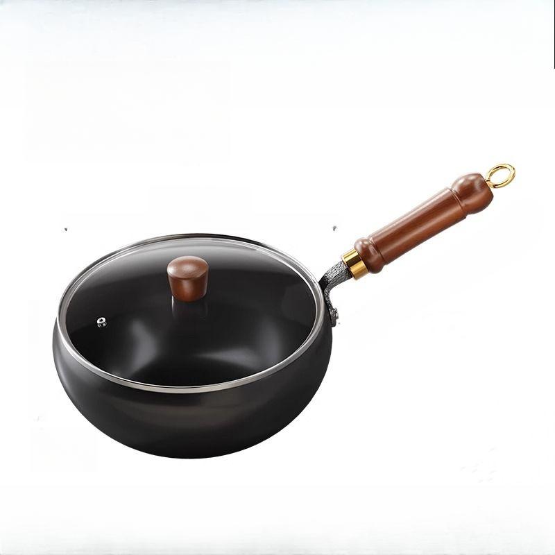 Большая кастрюля для жарки, бытовая кастрюля без покрытия, антипригарная кастрюля, сделанная вручную, чугунная кастрюля, приготовленная из железа, кастрюля для жарки, большая кастрюля из железа 24cm