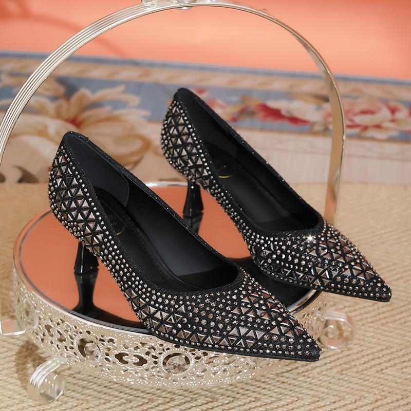 Women's Pointed Rhinestone Stiletto High Heels - Comfortable, Elegant Evening Shoes