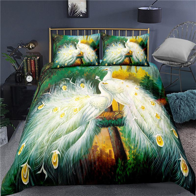 Pfauen Bettbezug Pfauenfeder Druck Bettwäsche Set Mikrofaser Einzel Doppel Queen King Bettdeckenbezug für Mädchen Jungen Studenten Schlafzimmer