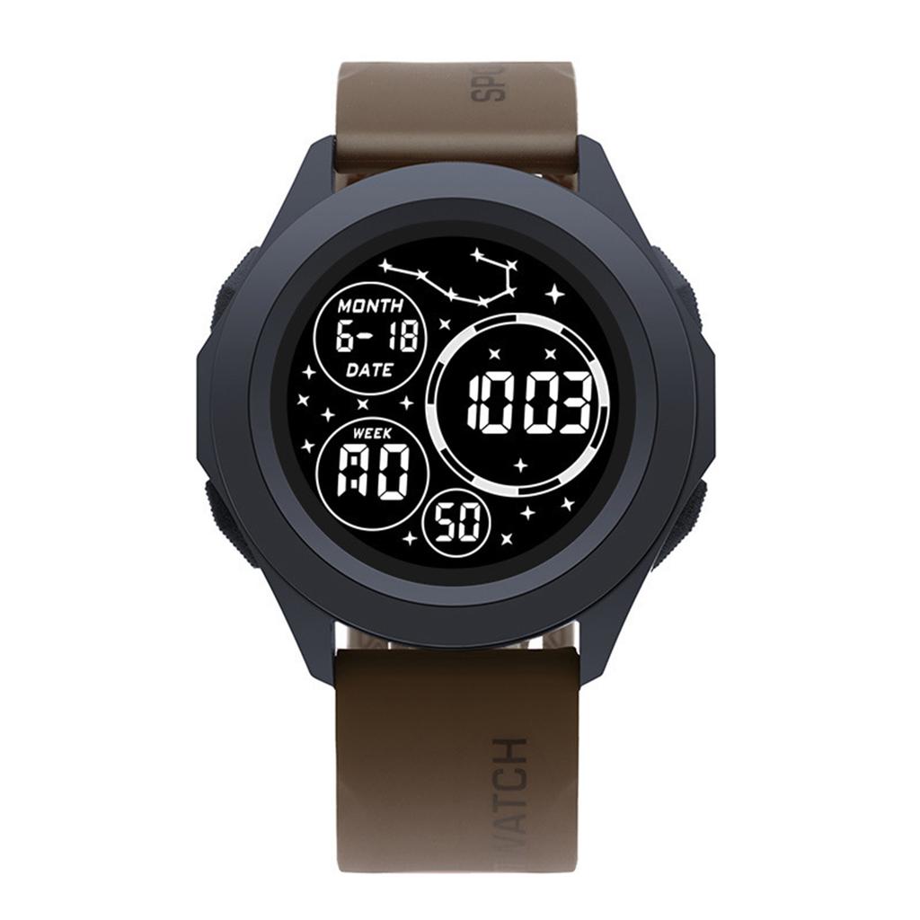 Essentials Men's Digital Watch Shockproof Round Dial 50m Waterproof Light-up Wristwatch for Time Organizing & Meeting