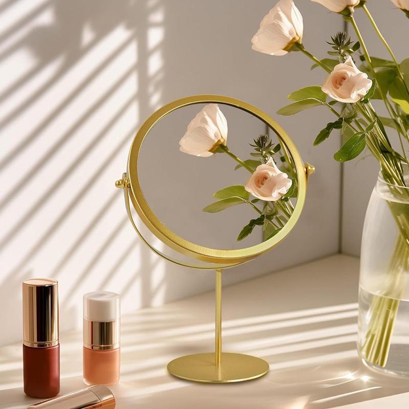 Makyaj ve Soyunma Masası Üstü Aynaları Ev Dekorasyonu İçin İskandinav Altın Yuvarlak Makyaj Aynası 360° Dönebilen Ayarlanabilir Kozmetik Ayna