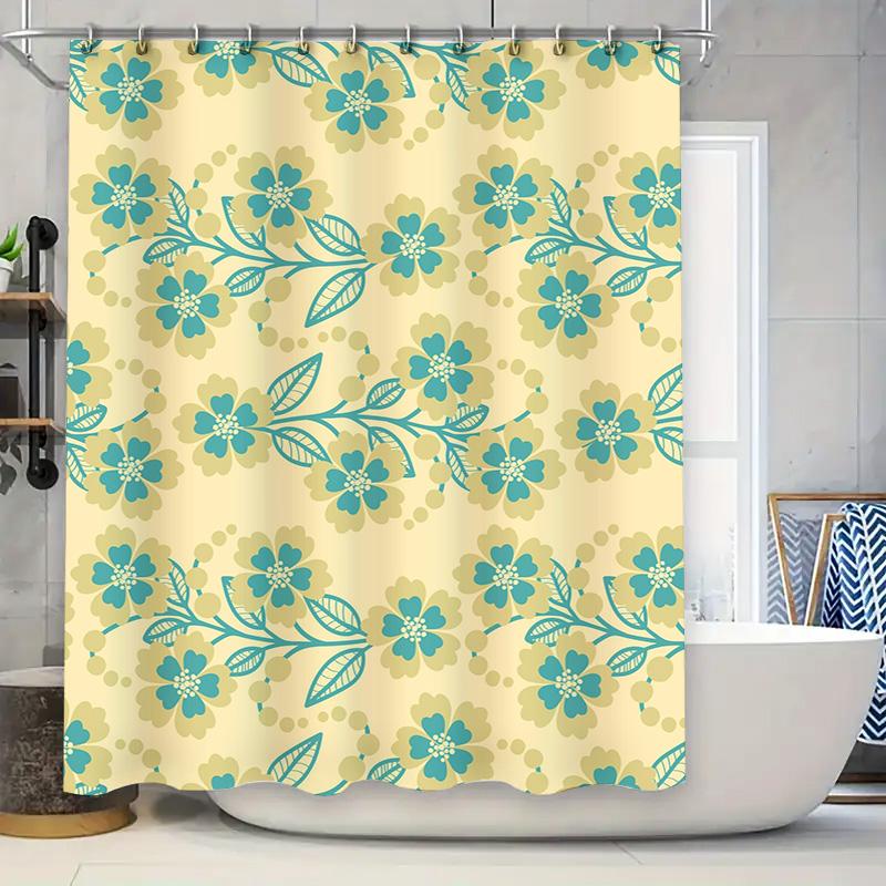 

Floral Print Shower Curtain Blue Green Floral Design For Bathroom Decor Sizew72 X L84 Inches Made With 100% Waterproof Polyester W60H190(CM)-1 Pcs