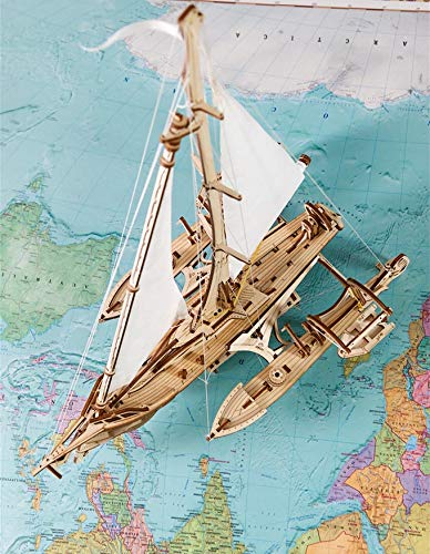 Ugears Trimaran Yacht 70059 Wooden Puzzle, Crafts & Model Building Kit, No Glue or Tools Required, for Adults