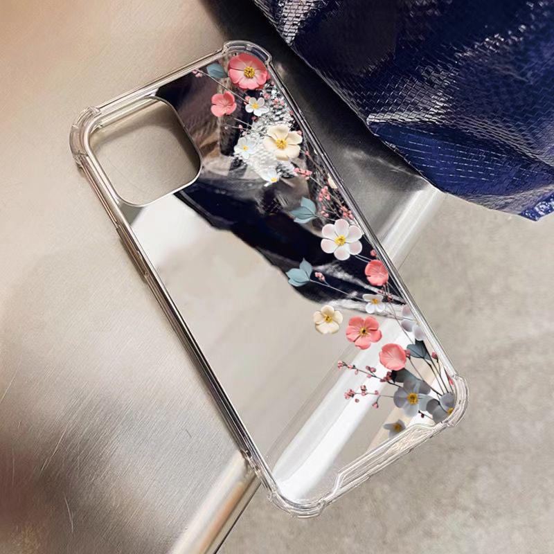 Cute Flowers Mirror Acrylic Soft Phone Case For iPhone 17 Pro Max 16 15 14 13 12 11 Pro 17 Air XS X XR 7 8 Plus Bumper Cover