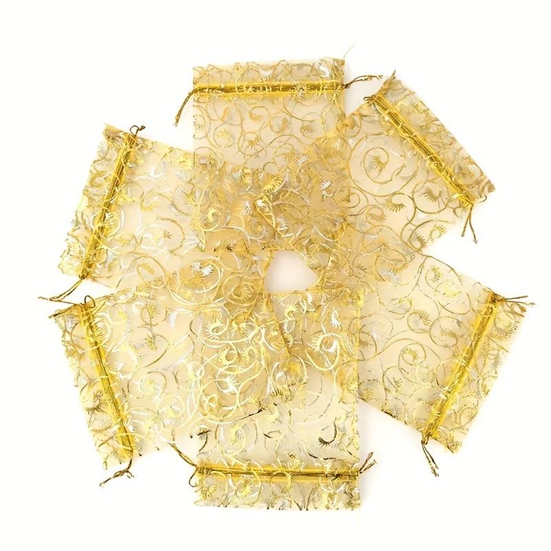100pcs Golden Mesh Drawstring Party Favor Bags Gift Pouches for Candy Makeup Jewelry Accessories Travel Essential Party Supplies
