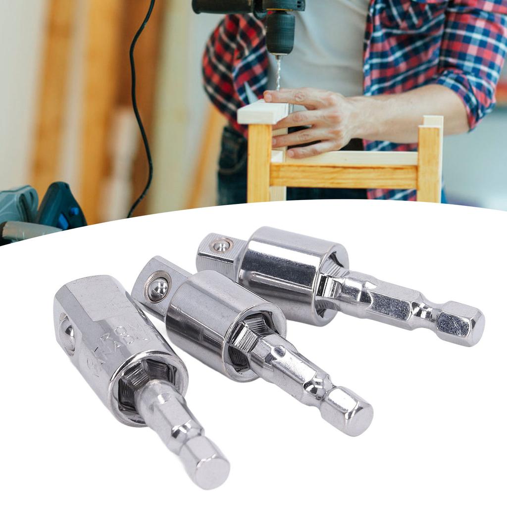 3Pcs 360 Degree Rotating Sleeve Connecting Rod Square Head Wind Batch Conversion Rod Electric Drill Tool Accessories