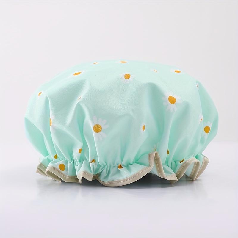 

[Adjustable Shower Cap] 1pc Adjustable Double Layer Shower Caps | Printed Daisy Bonnet, Reusable Bath Caps, Elastic Band Hair Hat for Women Ladies Spa