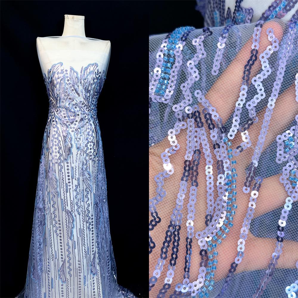 Elegant French Embroidery Green Beaded Net Lace Fabric 2025 African Nigerian Tulle Mesh with Sequins Fabric for Wedding Dress