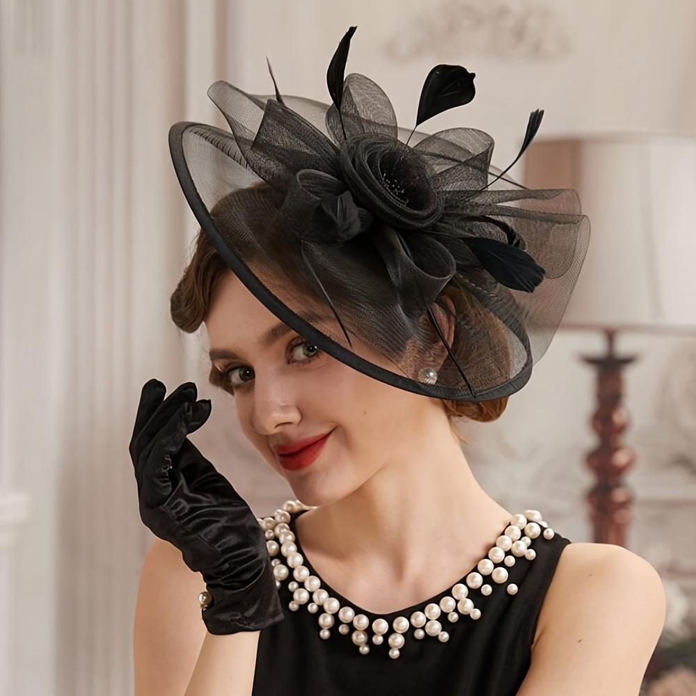 Vintage 1950er 1960er Stil Fascinator Hut für Damen - Floral Mesh Schleifen Stirnband mit Clip, Elegant Teeparty, Kentucky Derby, Hochzeitskopfschmuck schwarz