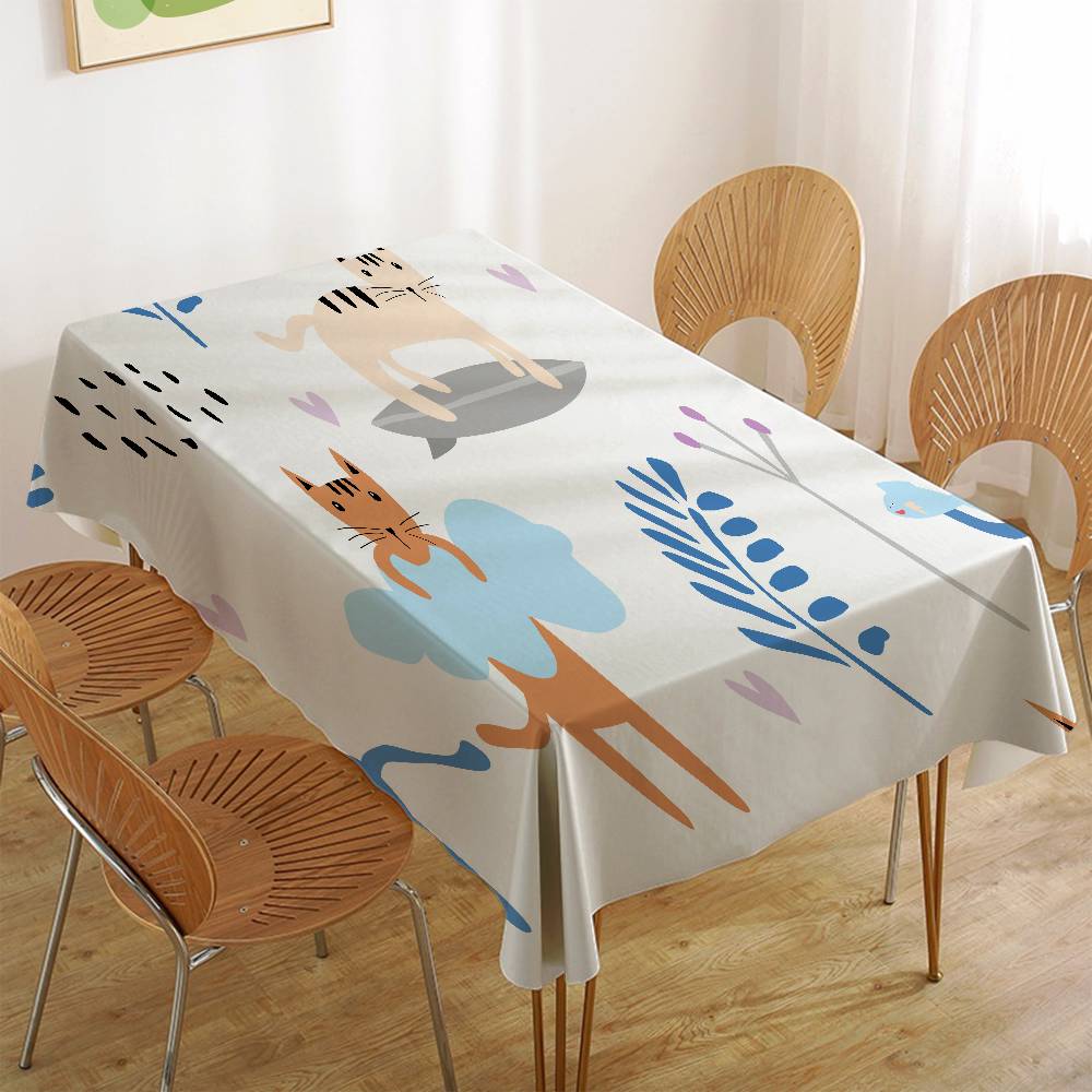Cute Cartoon (Dinosaur/Cat/Rabbit) Elegant Rectangle Tablecloth - Easy Care For Weddings, Banquets & Formal Events