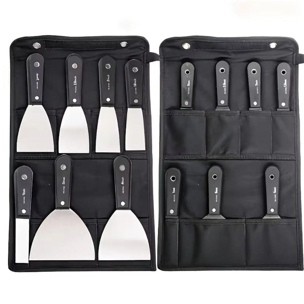 7PCS Thickened Putty Shovel Set Soft Grip Handle Carbon Steel Paint Scraper with Storage Bag 7 Sizes Wallpaper Putty Scraper