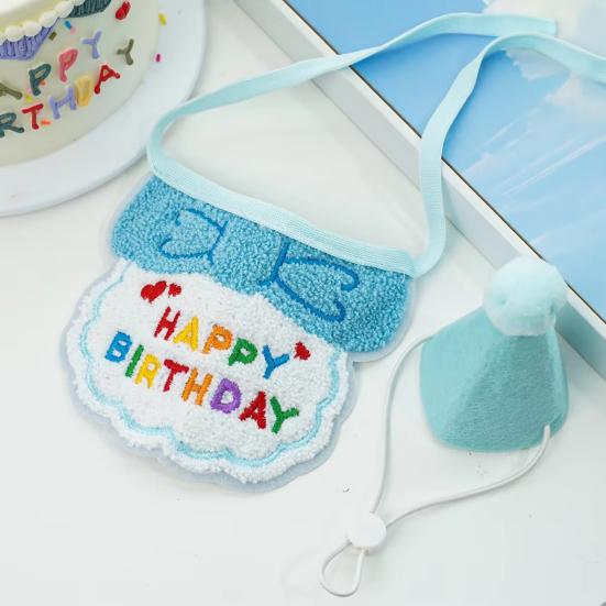 Pet Birthday Hat And Bib Adjustable Party Hat with Embroidered Bib Cute Cats Bandana Scarf Outfit for Girls Boys Kittens Dogs Parties