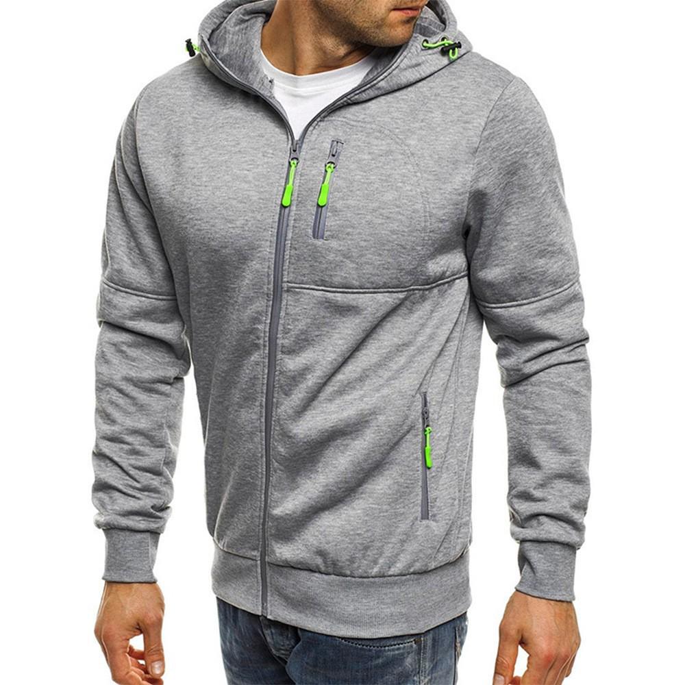 Men's Solid Color Hooded Zip-Up Sweatshirt Jacket - Spring/Autumn Casual Fashion