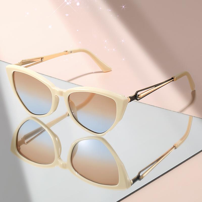 New cat-eye-shaped sunglasses with metal hollowed-out temples personalized hip-hop party decoration sunglasses