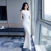 Temperament Single Shoulder Fishtail Dress Women's Waist and Thin Long Bow Design Banquet Evening Dress Celebrity Long Dress