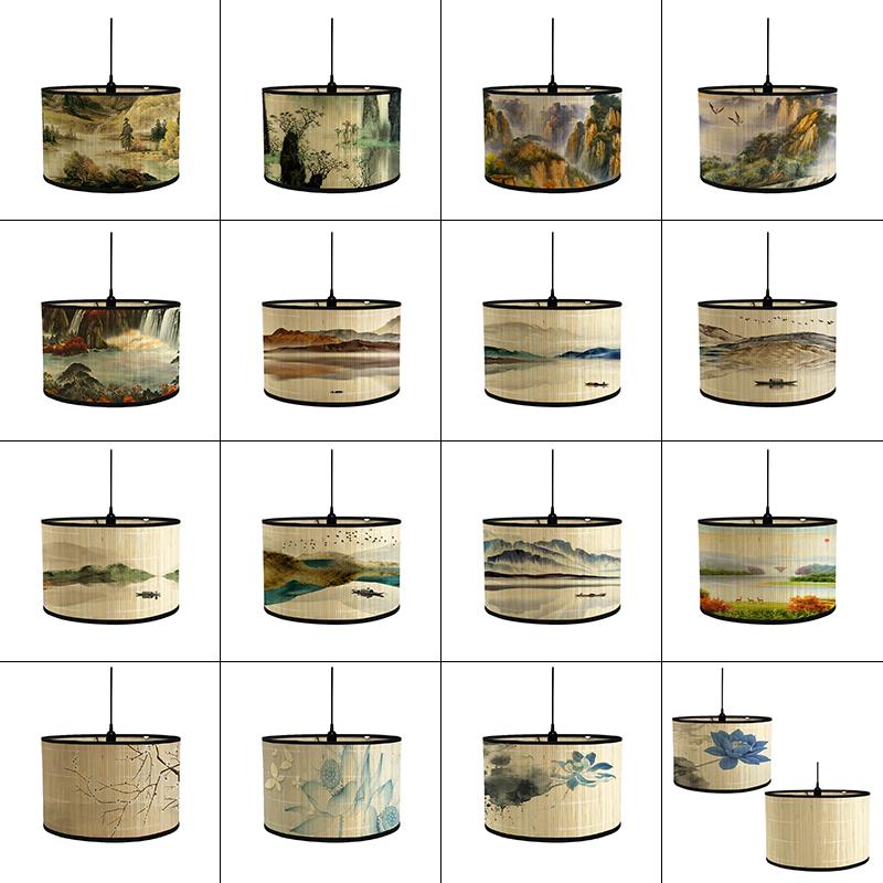 Chinese Retro Style Handmade Bamboo Lamp Shade  Flower Print Lampshade Home Decor Chandelier E27 Lampshade Crafts