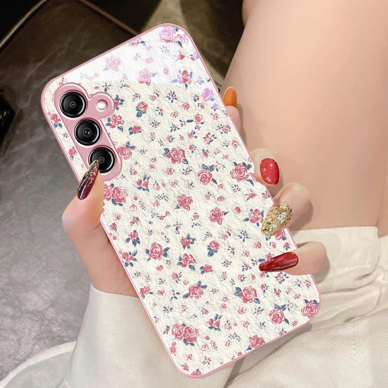 Rose Pink Flowers For Samsung Galaxy A14 4G 20 30 52 20S 21S 22 A32 33 34 42 50 51 53 54 70 71 72 73 5G Glass Phone Case