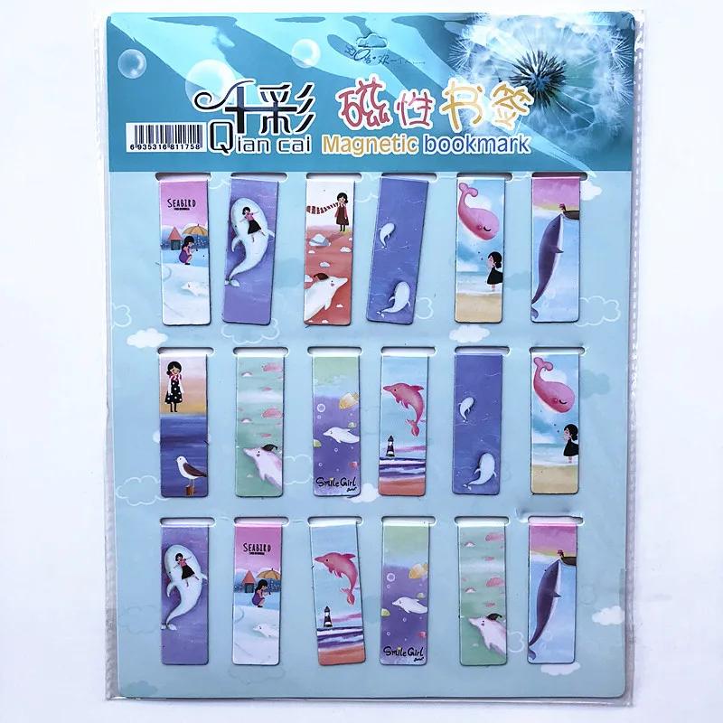 18pcs/set Colorful Cats Kawaii Flowers Magnetic Bookmarks Stars Cartoon Animal Sakura Daily Magnet Book Mark For Children Kids