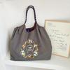 Japanese Style Handmade Waterproof Nylon Canvas Bag with Embroidered Patterns, Large Capacity