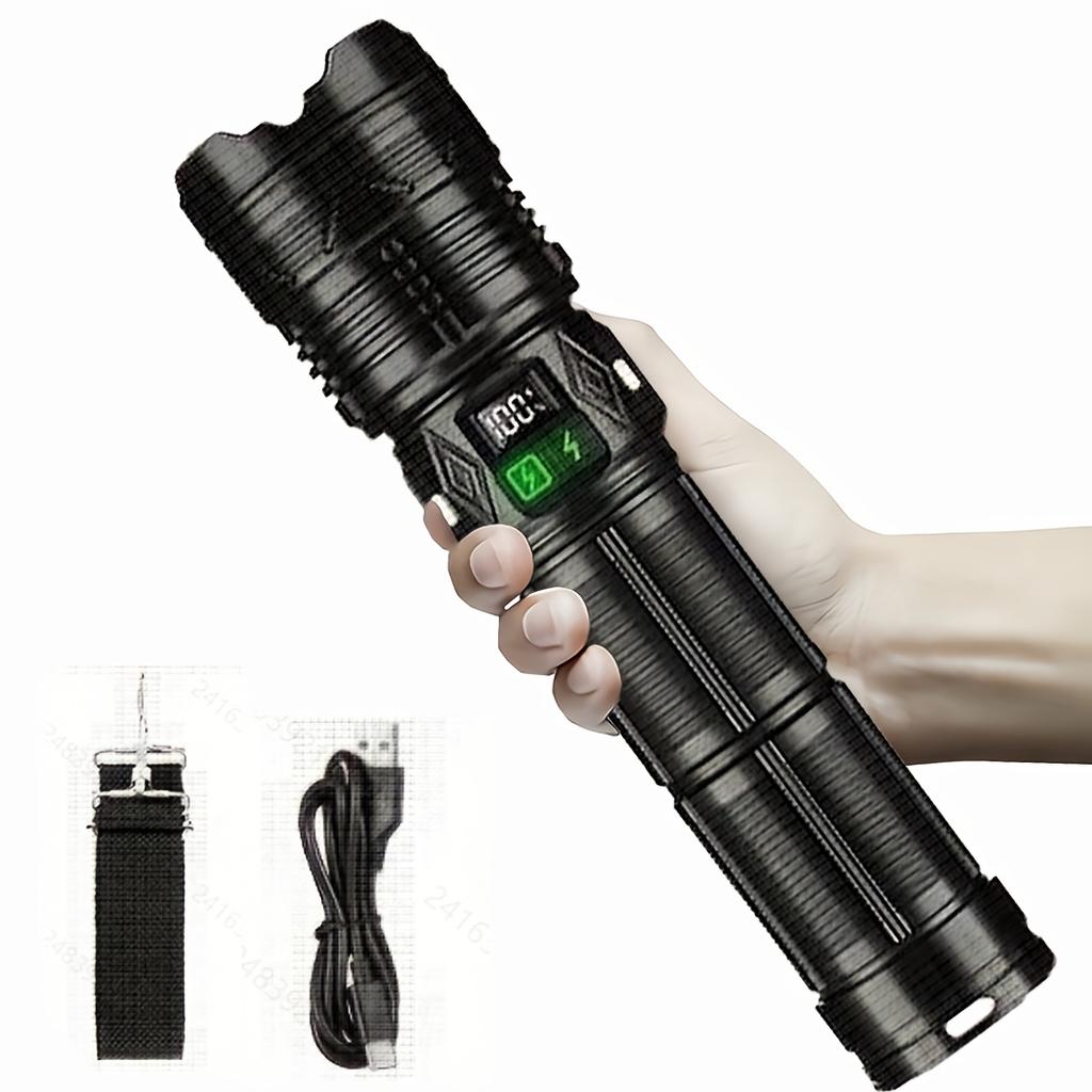 Rechargeable High-Power LED Flashlight, 11 Modes Zoomable Tactical Lantern, Flashlight with Long-Range Beam and COB Light, Black