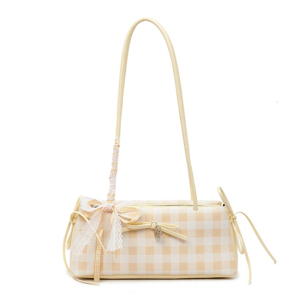 Bow Lace Ribbon Shoulder Bag Fashion Heart-shaped Pendant Grid French Underarm Pouch Tote Bag Handbag Daily Commuting Bag