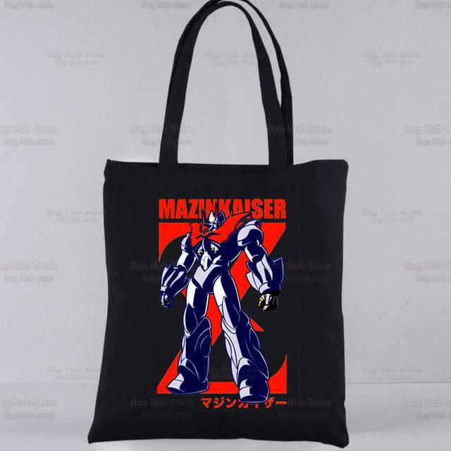 Geantă mecanică Mazinger Z Anime Robot Anime japonez Cumpărături Genți de pânză de călătorie negre Eco Brother Geantă personalizată pentru cumpărături