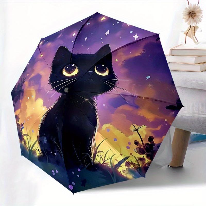 1pc Black Cat Themed Design Umbrella 8 Rib Frame, One-touch Automatic Opening 3 Fold Umbrella, Fashion Gift-p0803053