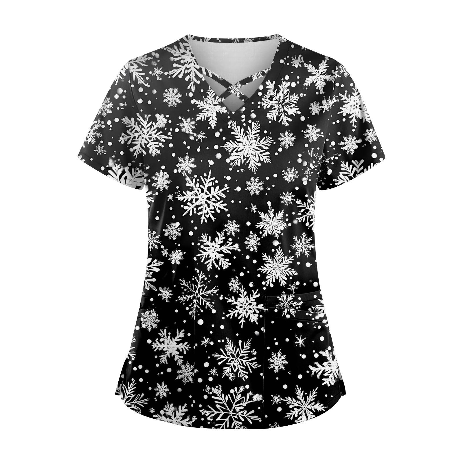 

Женский топ с короткими рукавами, V-образным вырезом, рождественским принтом и карманом Dry-nurse S белый