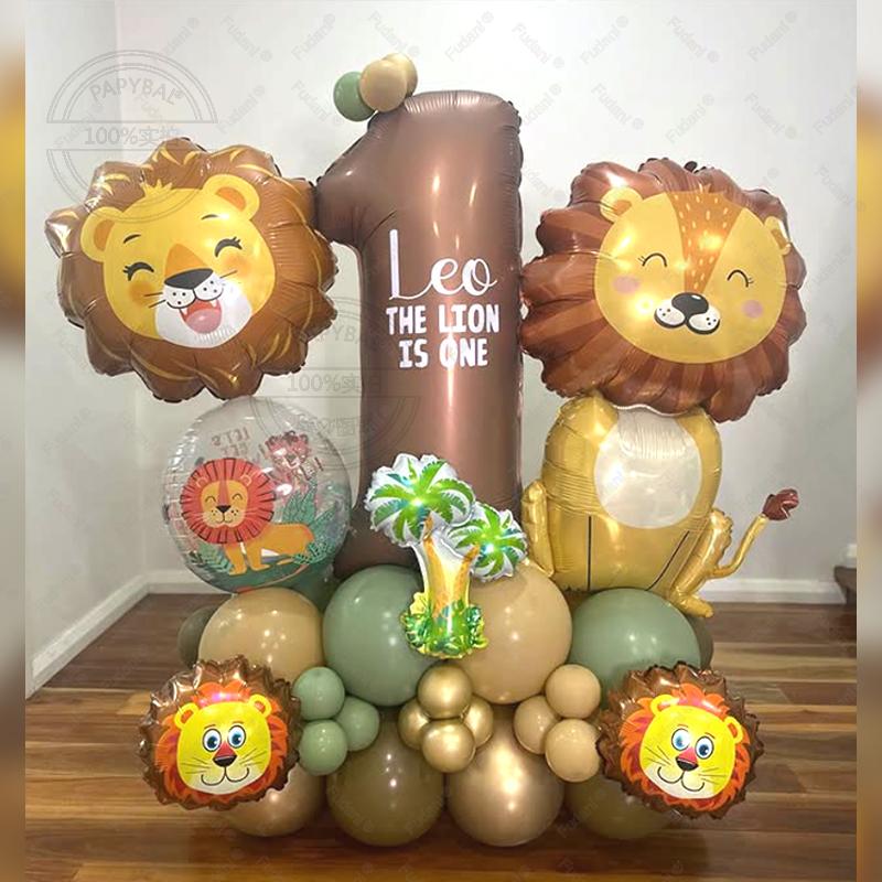 45pcs Jungle Animal Theme Balloon Chocolate Number Balloon Set Cartoon Animal Festival Supplies Childrens Birthday Party Decorat