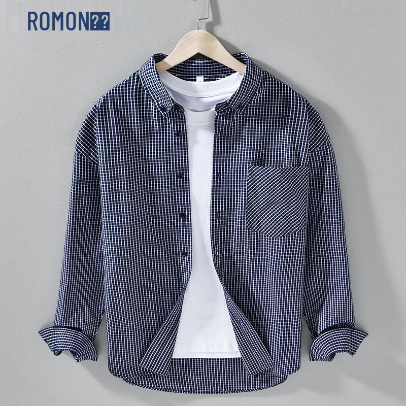 ROMON Men s Japanese Style Plaid Long-Sleeve Shirt 3XL