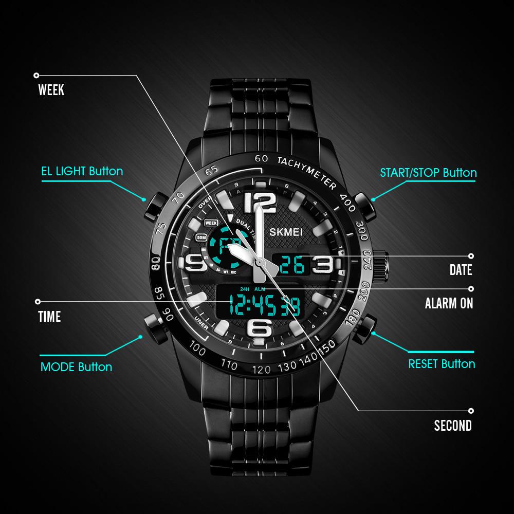 SKMEI Brand Men Watch Digital Quartz Sports Watches Countdown Stainless Steel Wrist Watch Men Clock