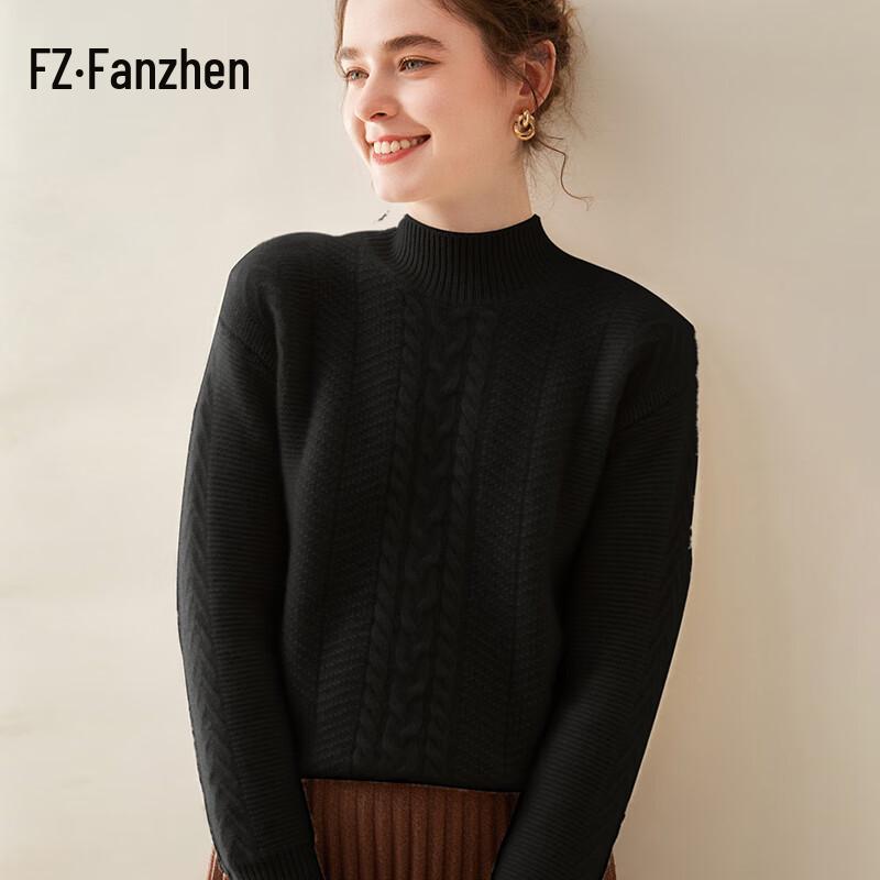 Fanzhen Women's Thickened Semi-High Collar Cashmere Blend Pullover