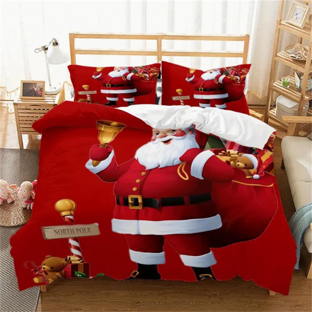 3-Piece Merry Christmas Microfiber Duvet Cover Set - Santa Claus Pattern Bedding for Bedroom Guest Room - Soft, Hypoallergenic